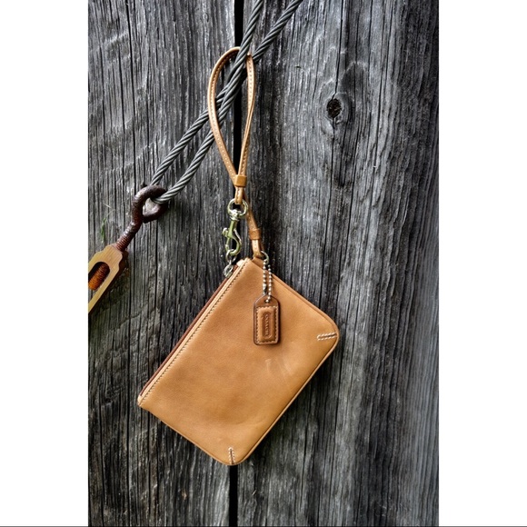 Camel Brown Leather Coach Wristlet - Picture 2 of 5